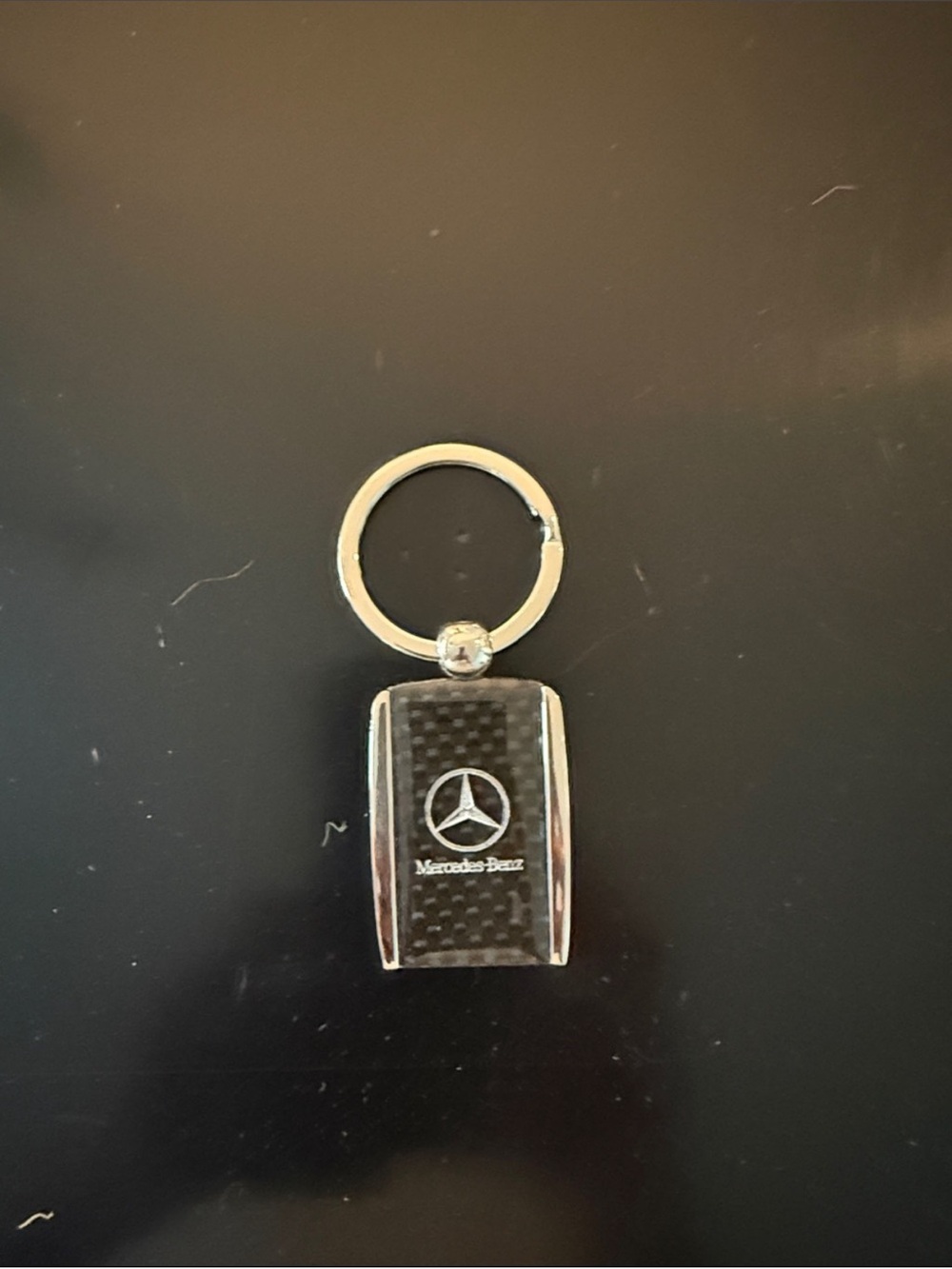 Black Carbon Fiber Mercedes Benz Keychain - Brushed Silver tone Trim